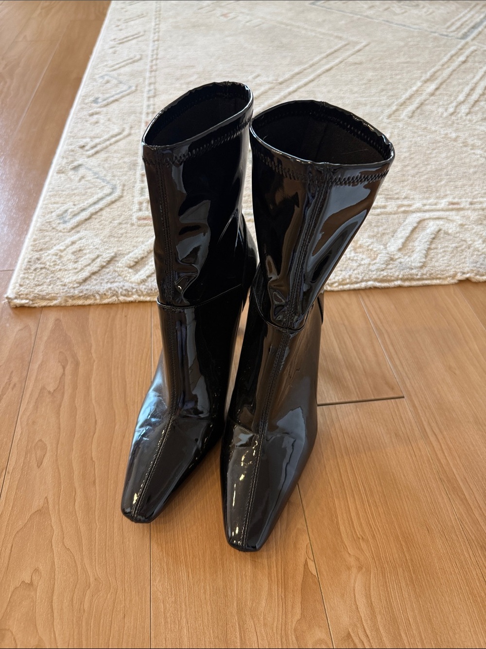 Mango Black Patent Mid-Calf Heeled Boots